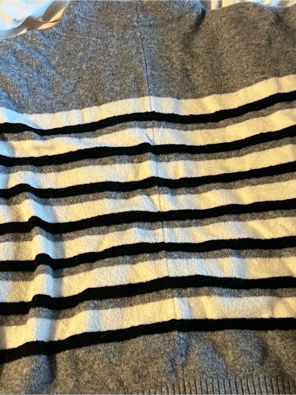 LOFT women’s grey, White & Black Striped Crewneck Sweater